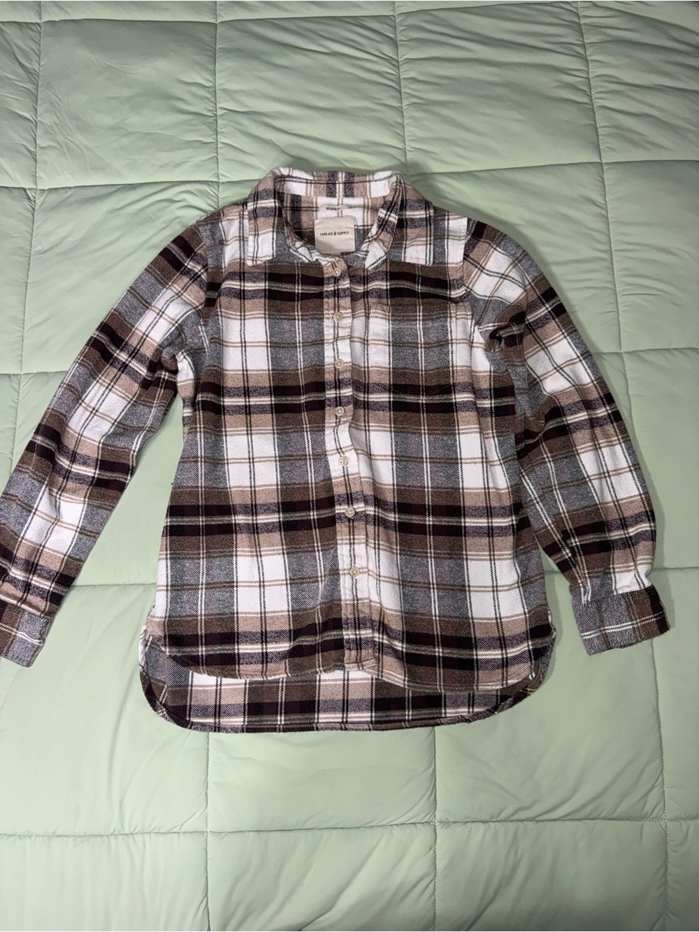 Men’s Plaid Button-Up Shirt - Brown & White